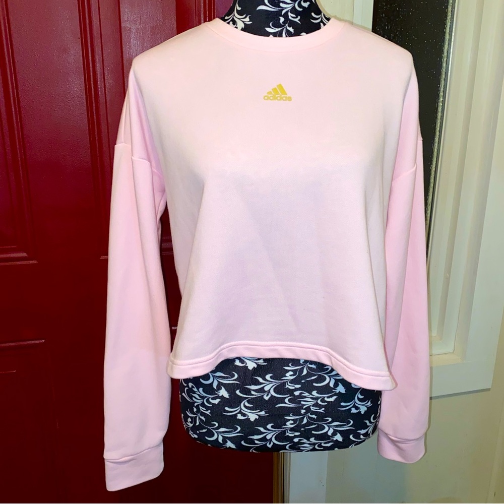 Adidas PRIMEGREEN Cropped Sweatshirt Pink Gold 3 stripes sleeves